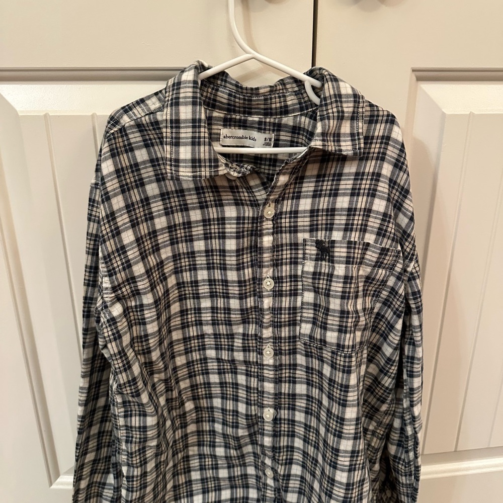 Abercrombie Kids Hunter Green and White Plaid Shirt
